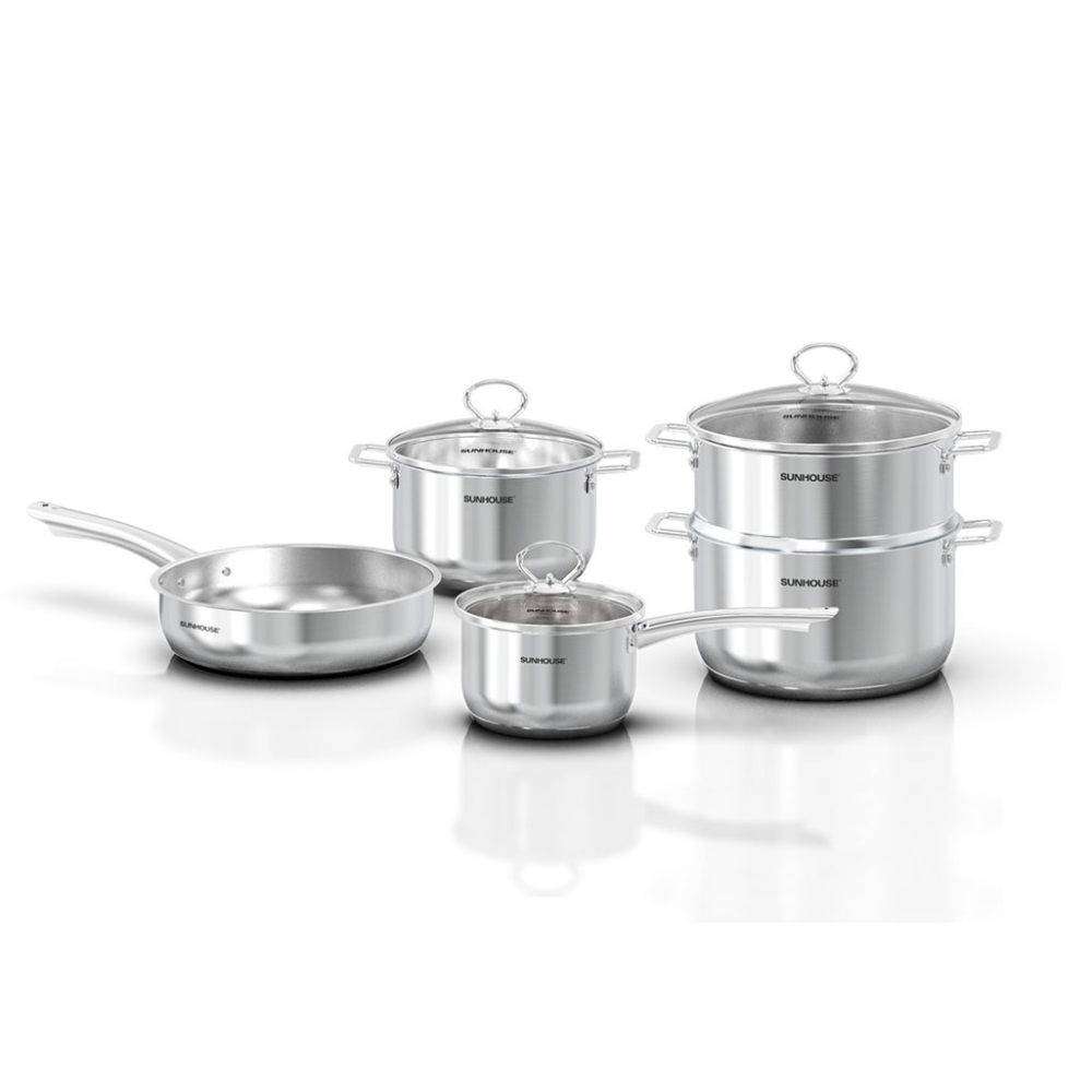 Bộ nồi chảo quánh inox nắp kính Sunhouse SHG991 - Hàng chính hãng