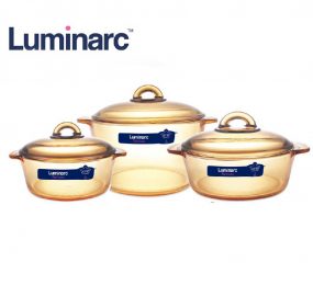 Bộ 3 nồi thủy tinh Luminarc Amberline Granite 1.5L+2L+3L - Hàng chính hãng