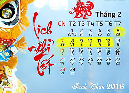 Thông báo lịch nghĩ Tết Nguyên Đán 2016